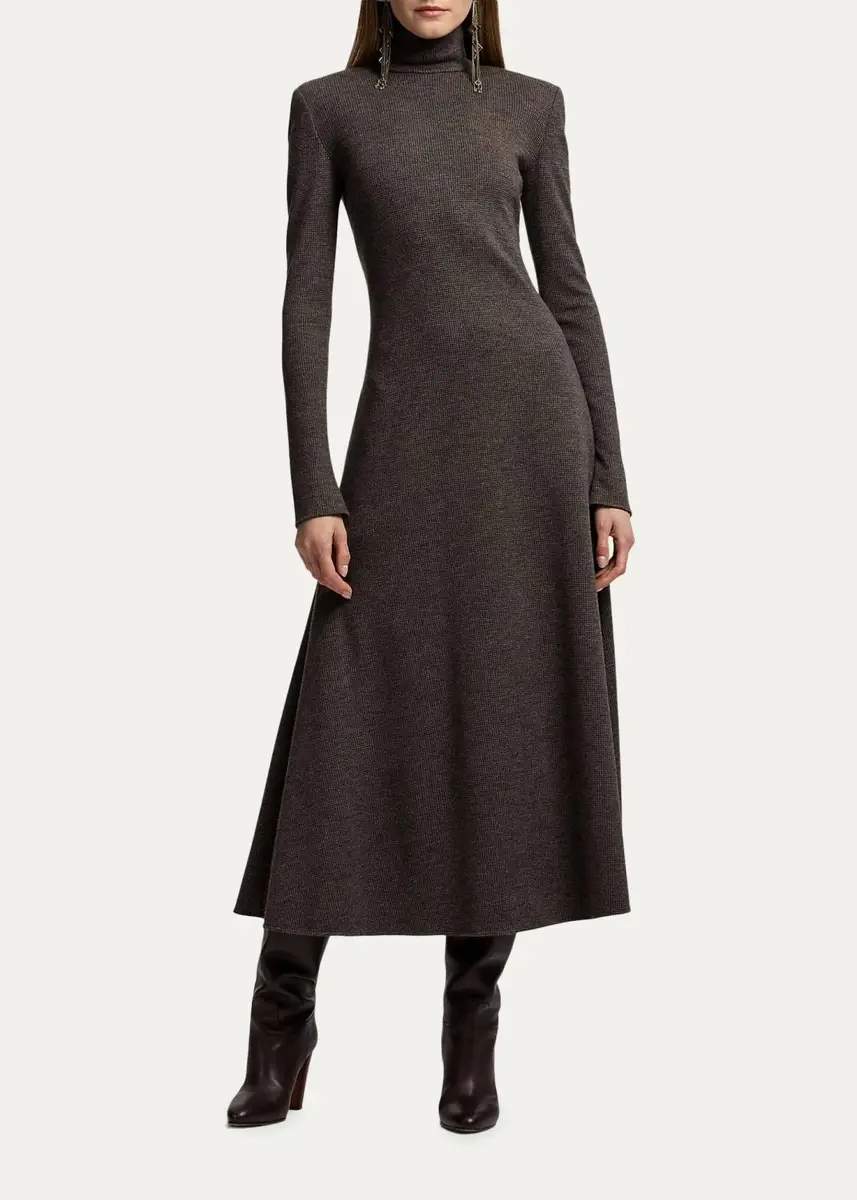 Ralph Lauren Collection Emmerson Turtleneck Tick-Weave Jersey Midi Day Dress | Thumbnail 4 Ralph Lauren Collection Emmerson Turtleneck Tick-Weave Jersey Midi Day Dress | Thumbnail 4