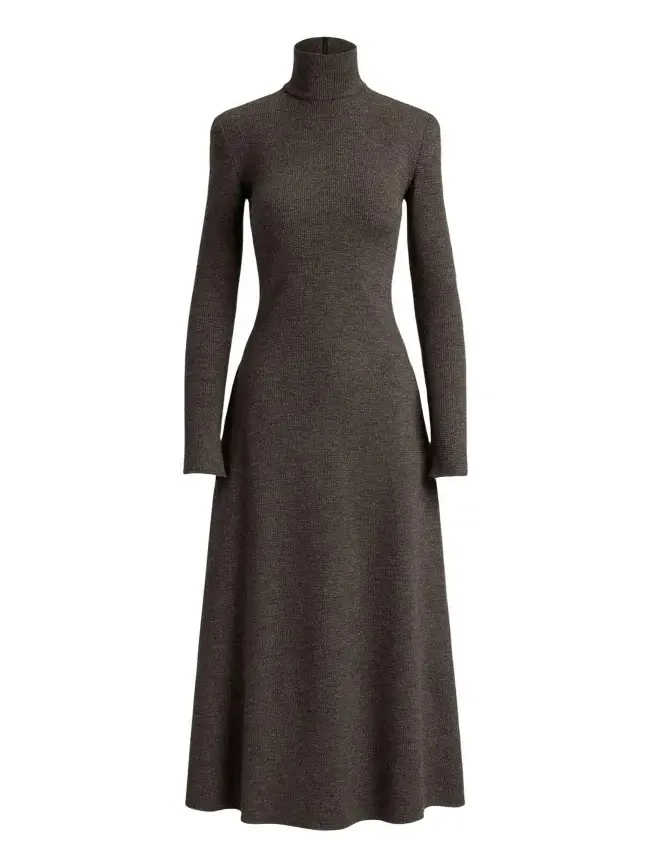 Ralph Lauren Collection Emmerson Turtleneck Tick-Weave Jersey Midi Day Dress