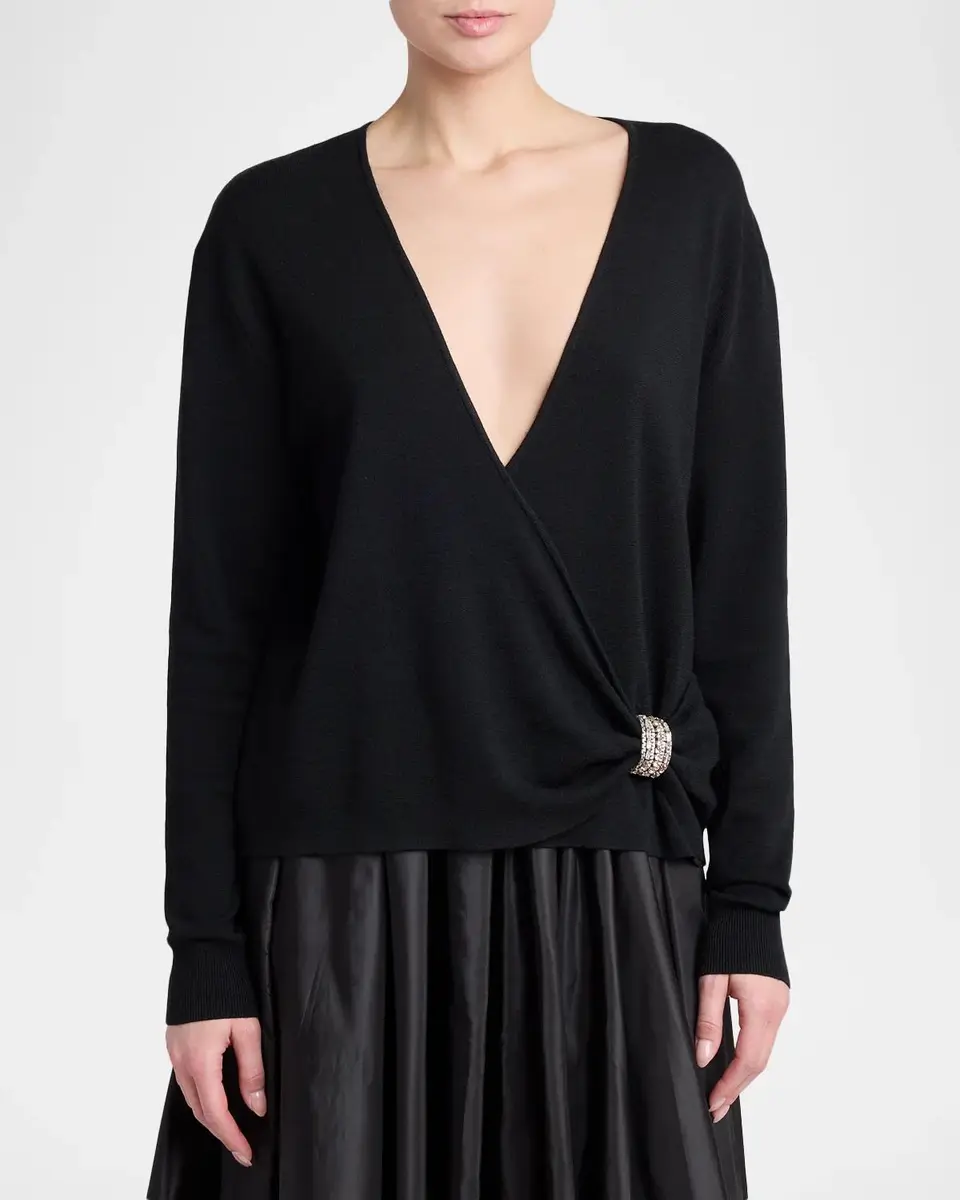 Valentino Garavani Crystal Embroidered Wrap Sweater | Thumbnail 4 Valentino Garavani Crystal Embroidered Wrap Sweater | Thumbnail 4
