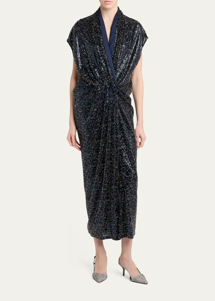 Giorgio Armani Sequined Cap-Sleeve Gathered Dress | Thumbnail 2 Giorgio Armani Sequined Cap-Sleeve Gathered Dress | Thumbnail 2