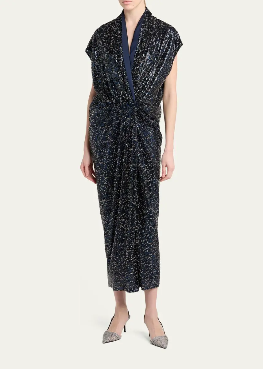 Giorgio Armani Sequined Cap-Sleeve Gathered Dress | Thumbnail 4 Giorgio Armani Sequined Cap-Sleeve Gathered Dress | Thumbnail 4