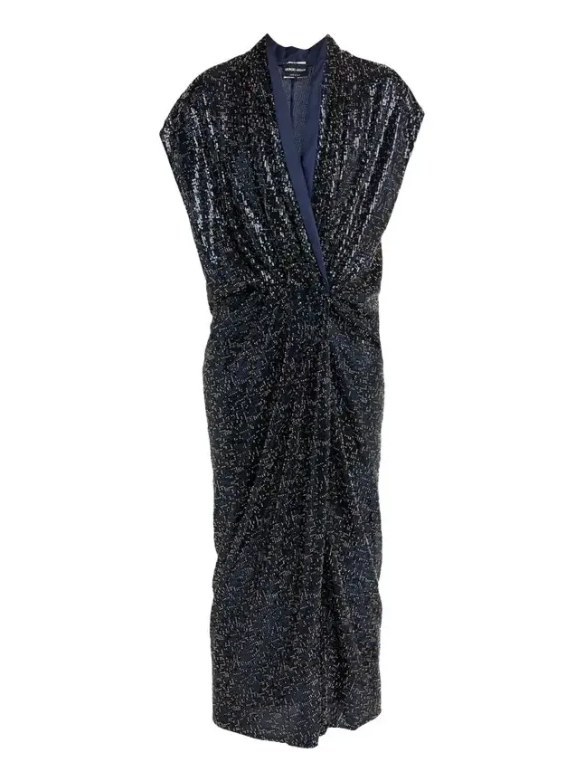 Giorgio Armani Sequined Cap-Sleeve Gathered Dress