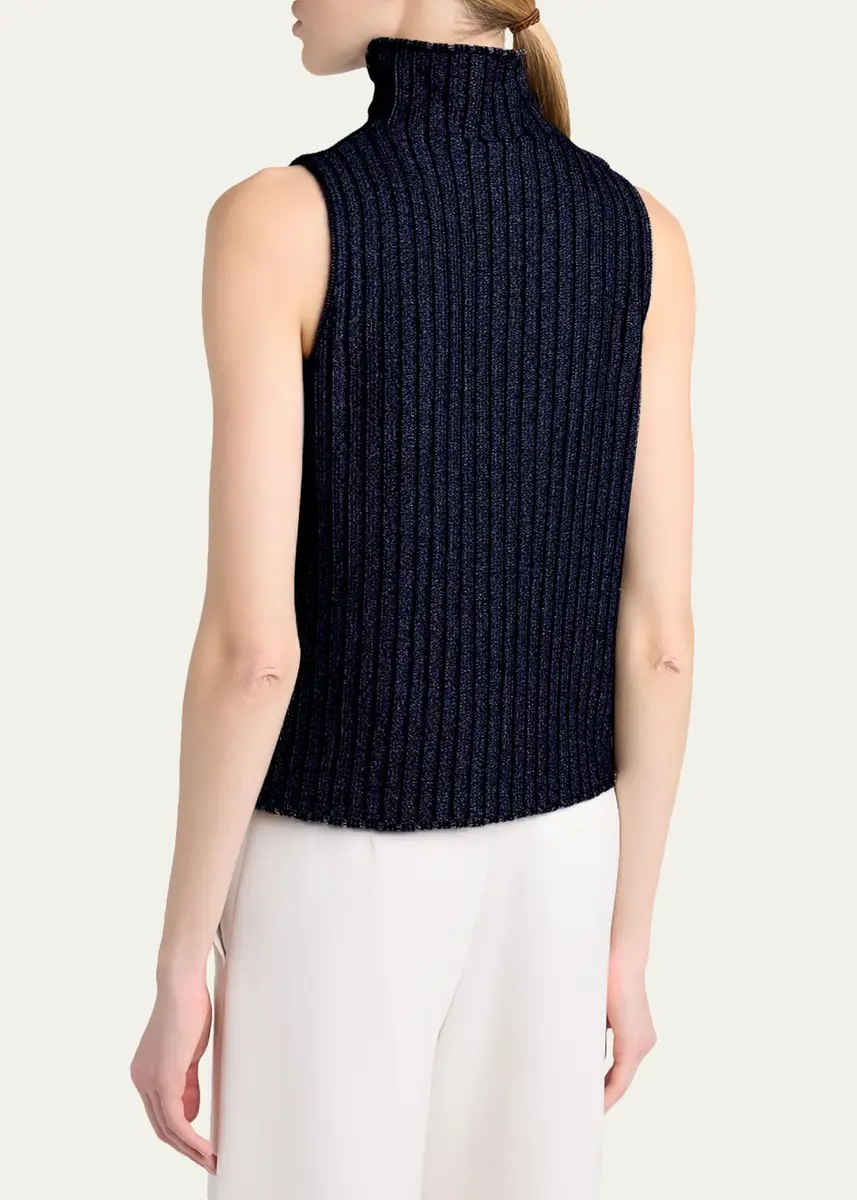Giorgio Armani Metallic Knit Sleeveless Turtleneck Sweater | Thumbnail 3