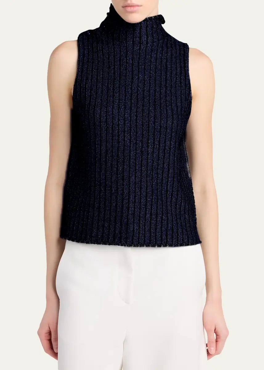 Giorgio Armani Metallic Knit Sleeveless Turtleneck Sweater | Thumbnail 4