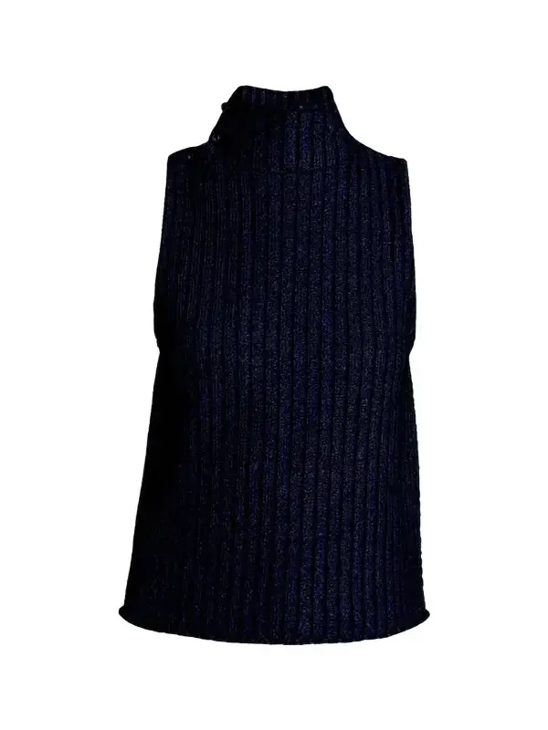 Metallic Knit Sleeveless Turtleneck Sweater