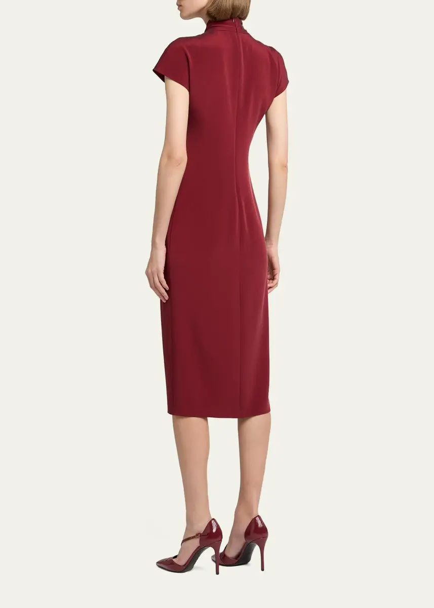 Giorgio Armani Draped Twisted-Collar Short-Sleeve Midi Dress | Thumbnail 3 Giorgio Armani Draped Twisted-Collar Short-Sleeve Midi Dress | Thumbnail 3