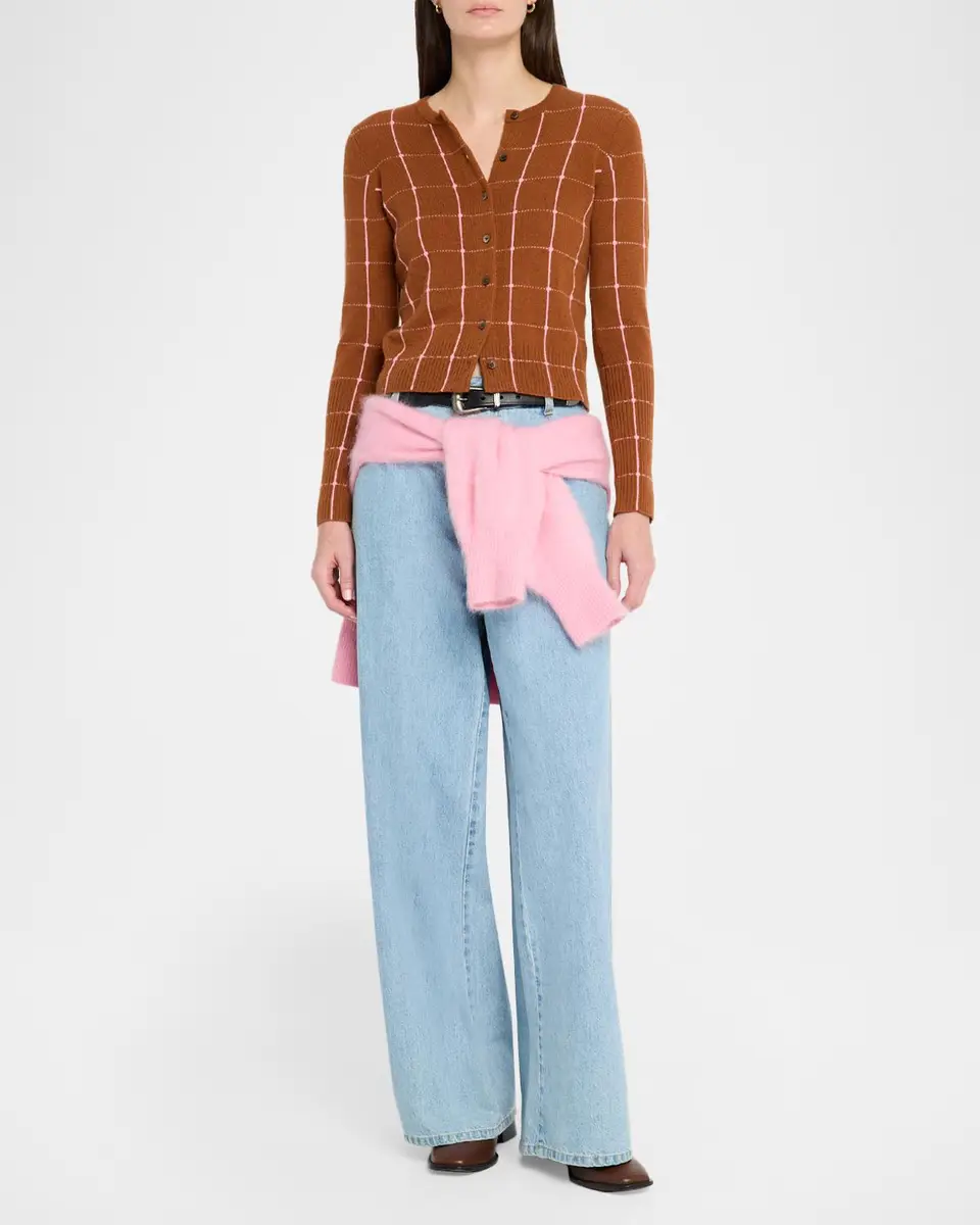Guest In Residence Jane Windowpane Cashmere Crewneck Cardigan | Thumbnail 2 Guest In Residence Jane Windowpane Cashmere Crewneck Cardigan | Thumbnail 2