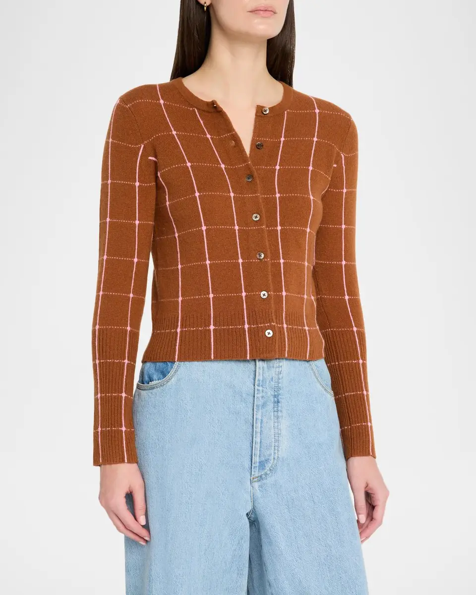 Guest In Residence Jane Windowpane Cashmere Crewneck Cardigan | Thumbnail 4 Guest In Residence Jane Windowpane Cashmere Crewneck Cardigan | Thumbnail 4