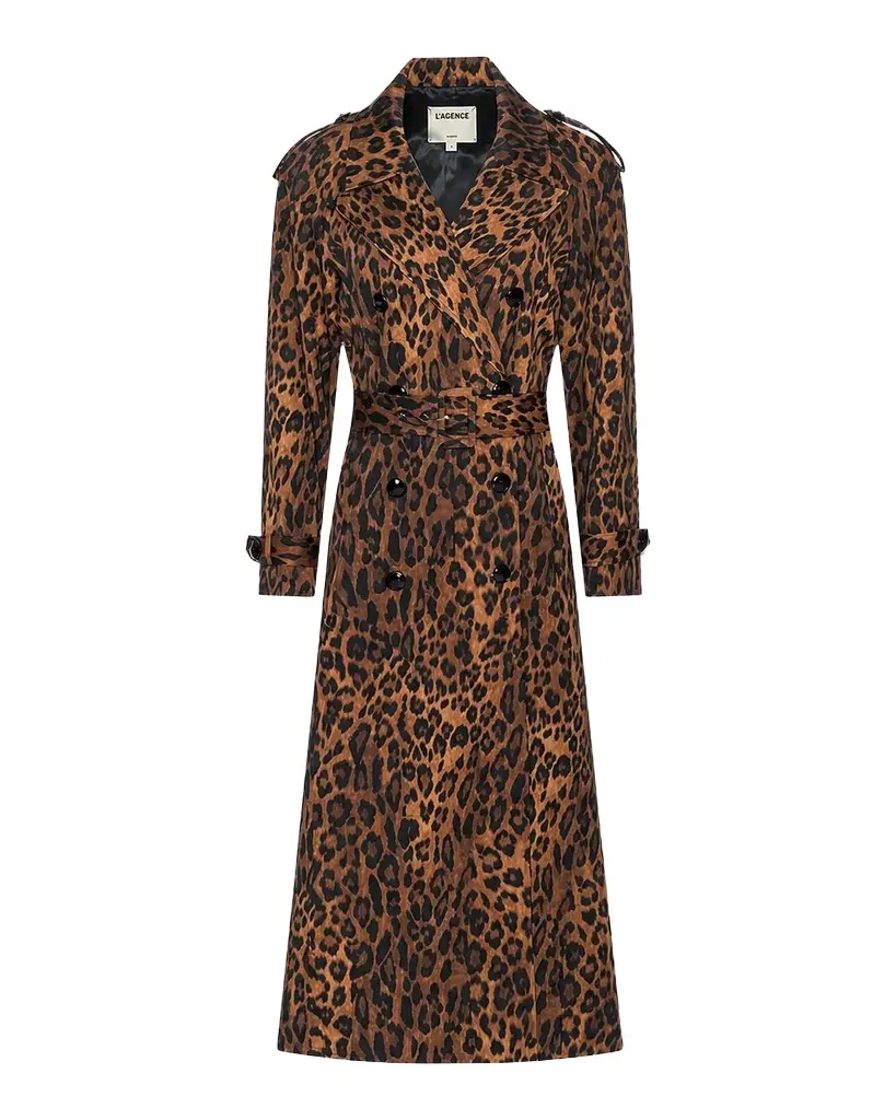 L'Agence Brinley Oversized Leopard-Print Belted Trench Coat