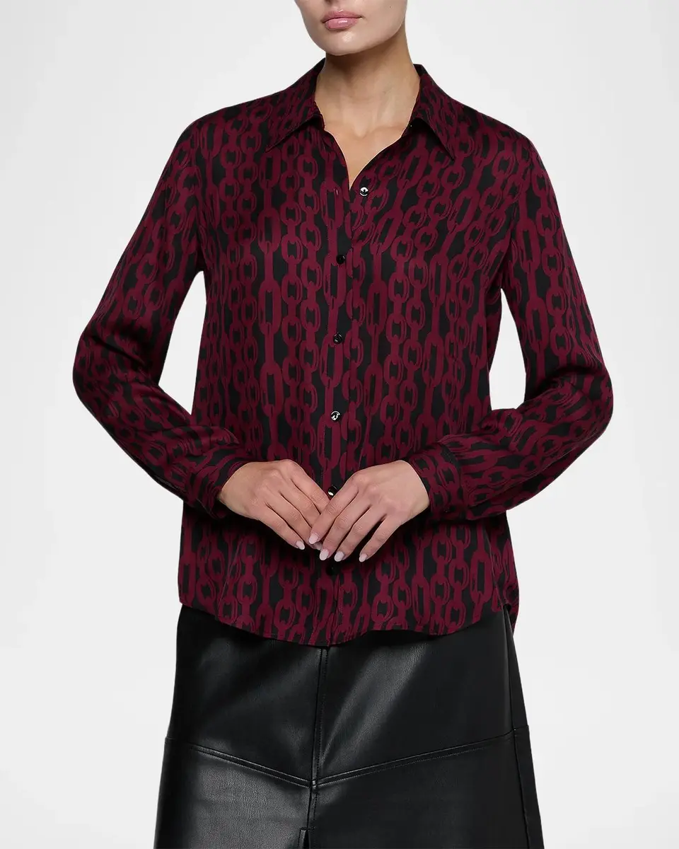 L'Agence Nina Chain-Link-Print Silk Shirt | Thumbnail 4