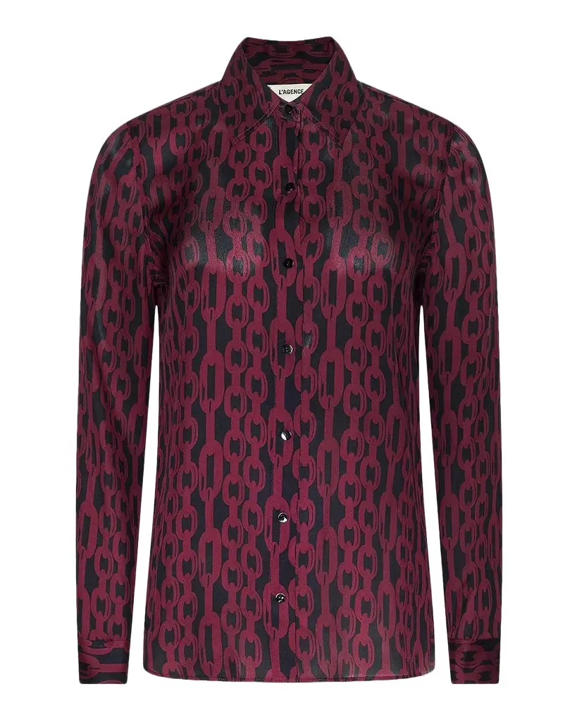 L'Agence Nina Chain-Link-Print Silk Shirt