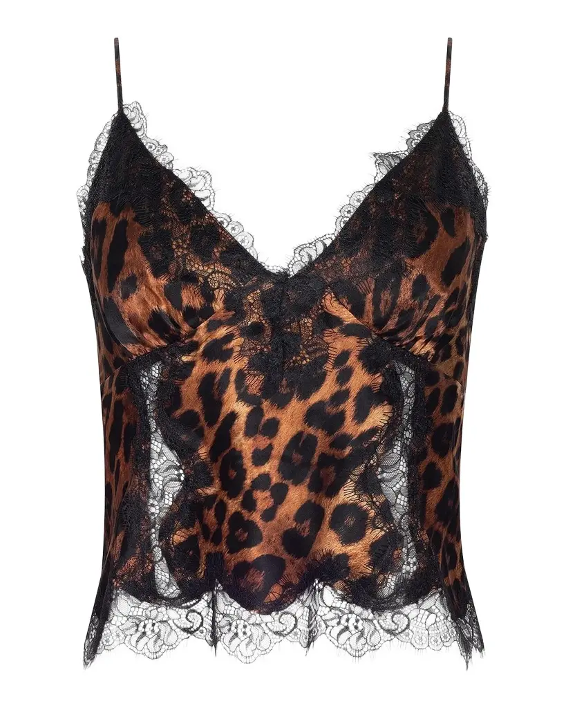 L'Agence Kimber Leopard Silk Lace Cami