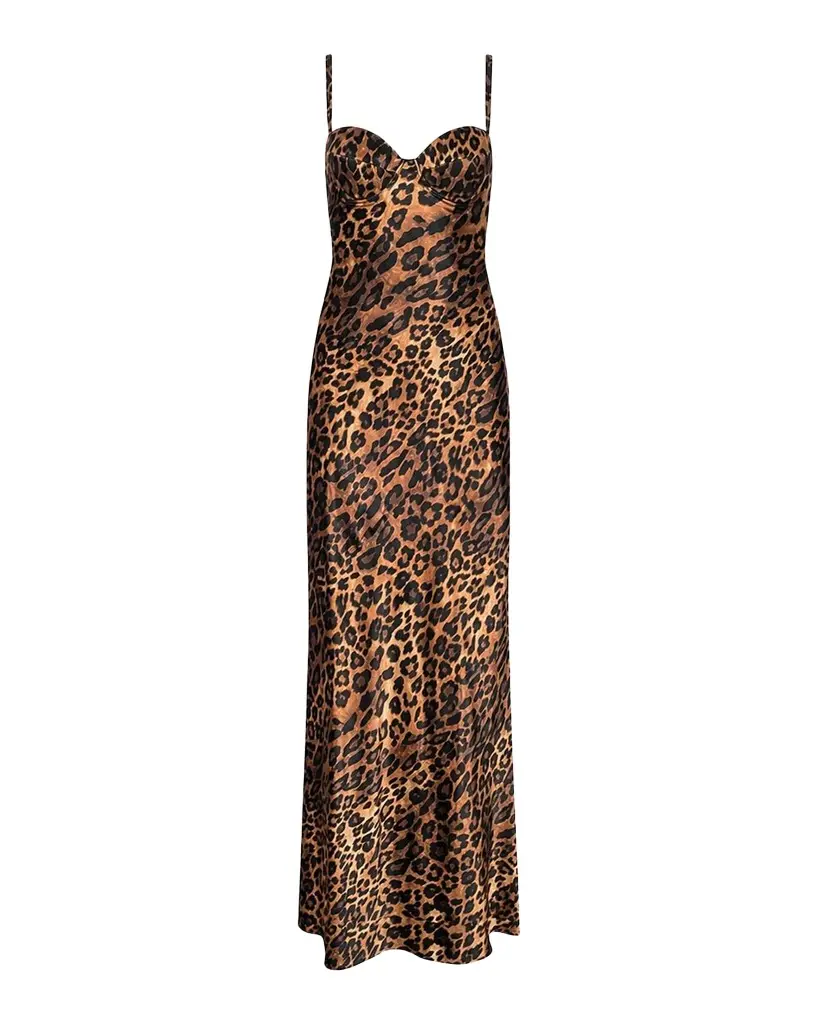 L'Agence Sayla Leopard Silk Charmeuse Gown