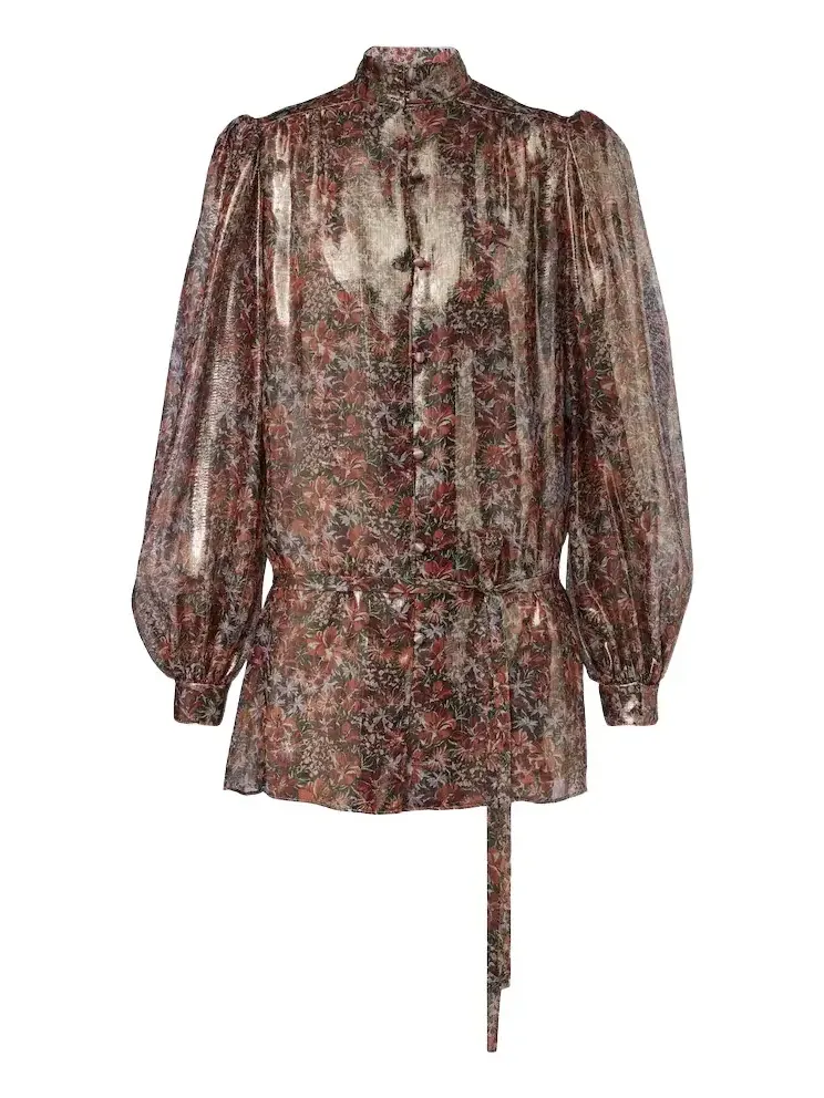 Floral silk-blend lamé blouse Floral silk-blend lamé blouse