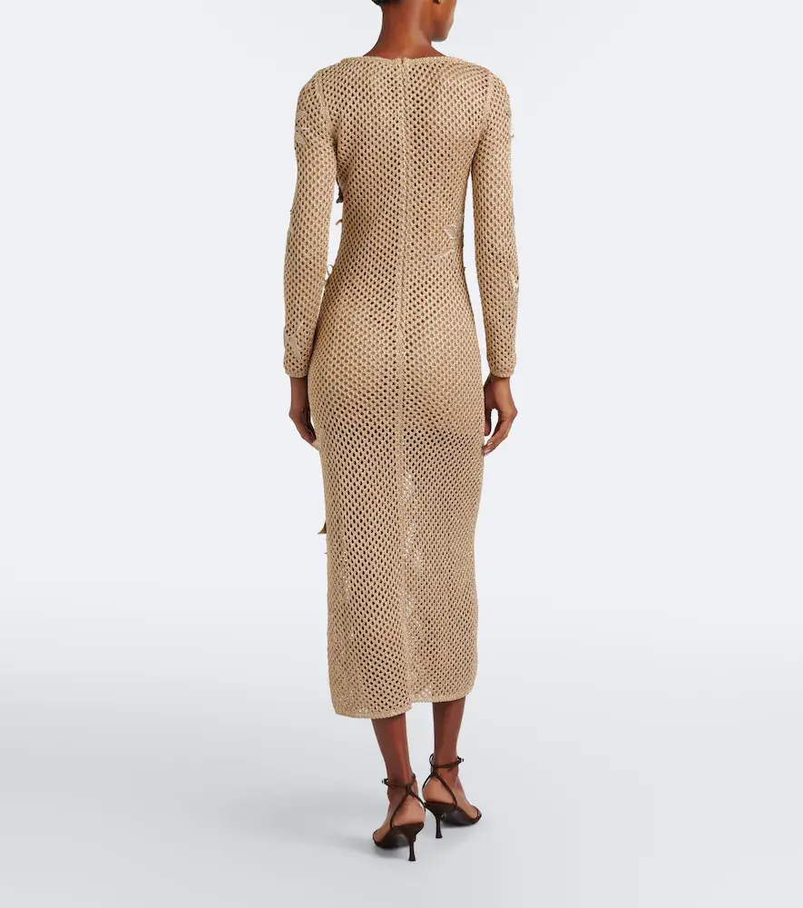 Oscar de la Renta Floral-appliqué open-knit midi dress | Thumbnail 3 Oscar de la Renta Floral-appliqué open-knit midi dress | Thumbnail 3