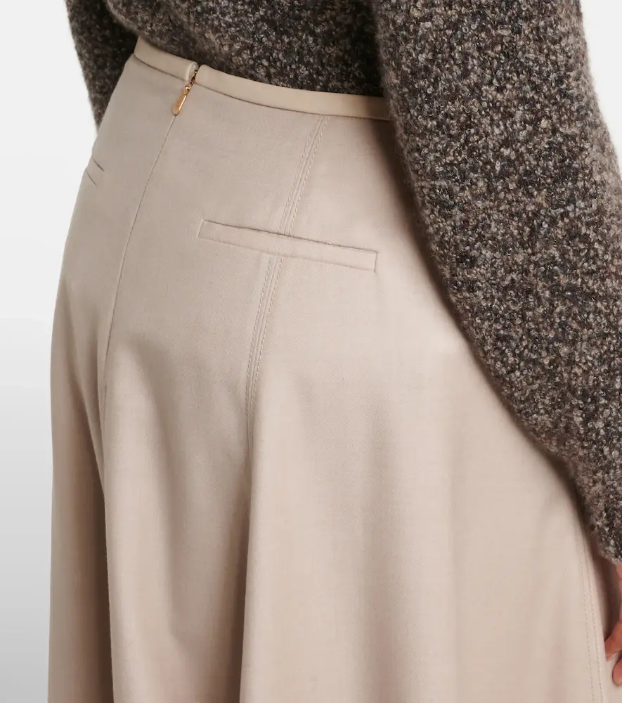 AGNONA Leather-trimmed wool flannel midi skirt | Thumbnail 3