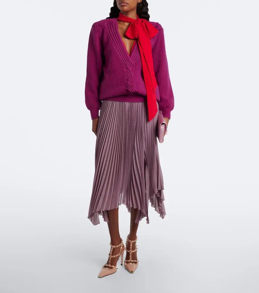 Valentino Garavani Asymmetric plissé georgette midi skirt | Thumbnail 2 Valentino Garavani Asymmetric plissé georgette midi skirt | Thumbnail 2