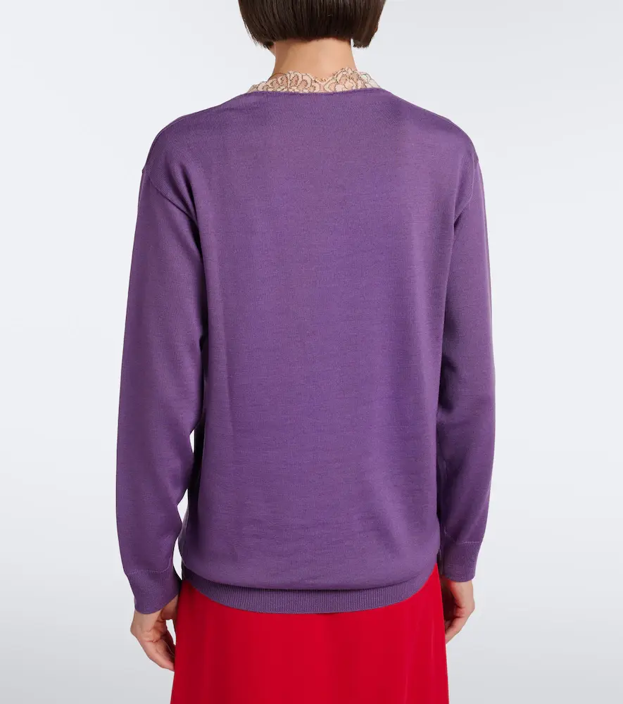 Valentino Garavani Lace-trimmed virgin wool sweater | Thumbnail 3