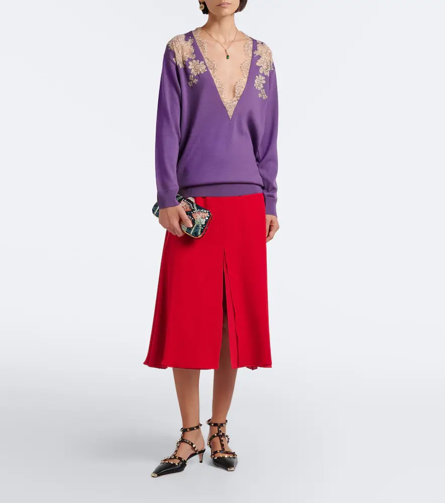 Valentino Garavani Lace-trimmed virgin wool sweater | Thumbnail 5