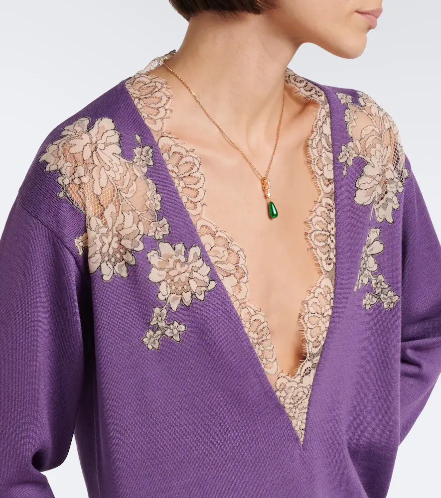 Valentino Garavani Lace-trimmed virgin wool sweater | Thumbnail 6