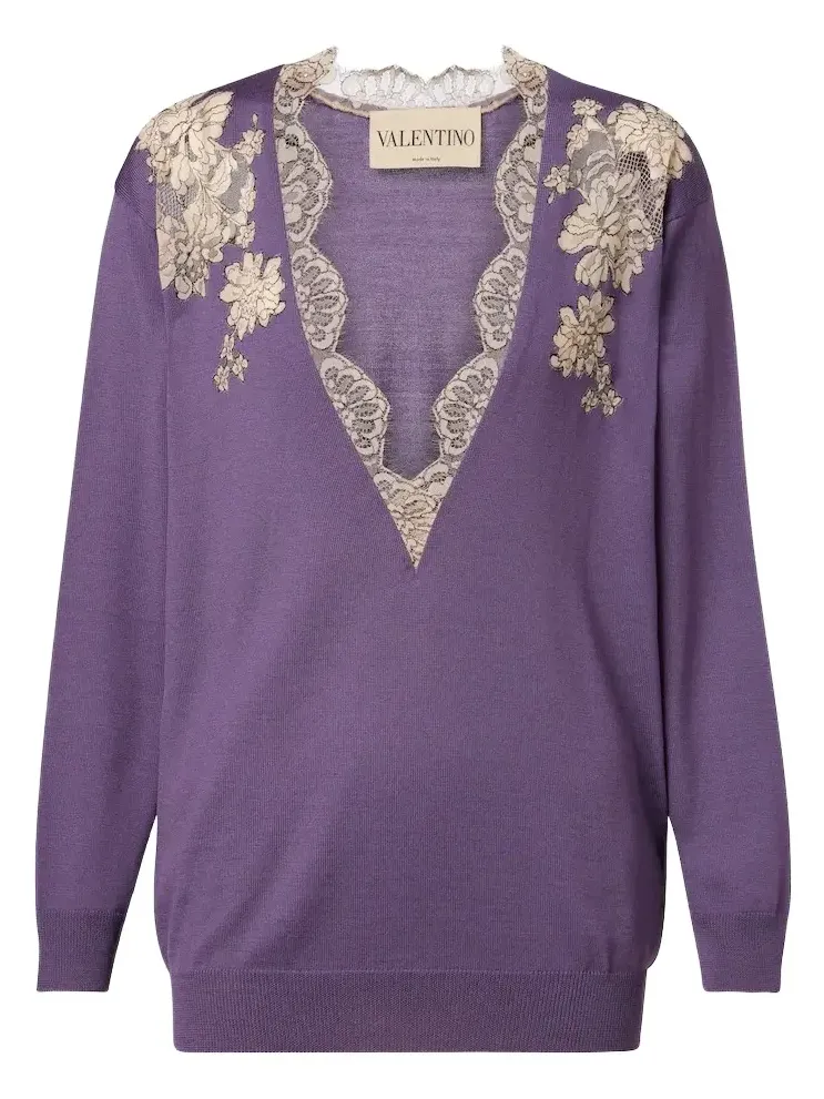 Lace-trimmed virgin wool sweater Lace-trimmed virgin wool sweater