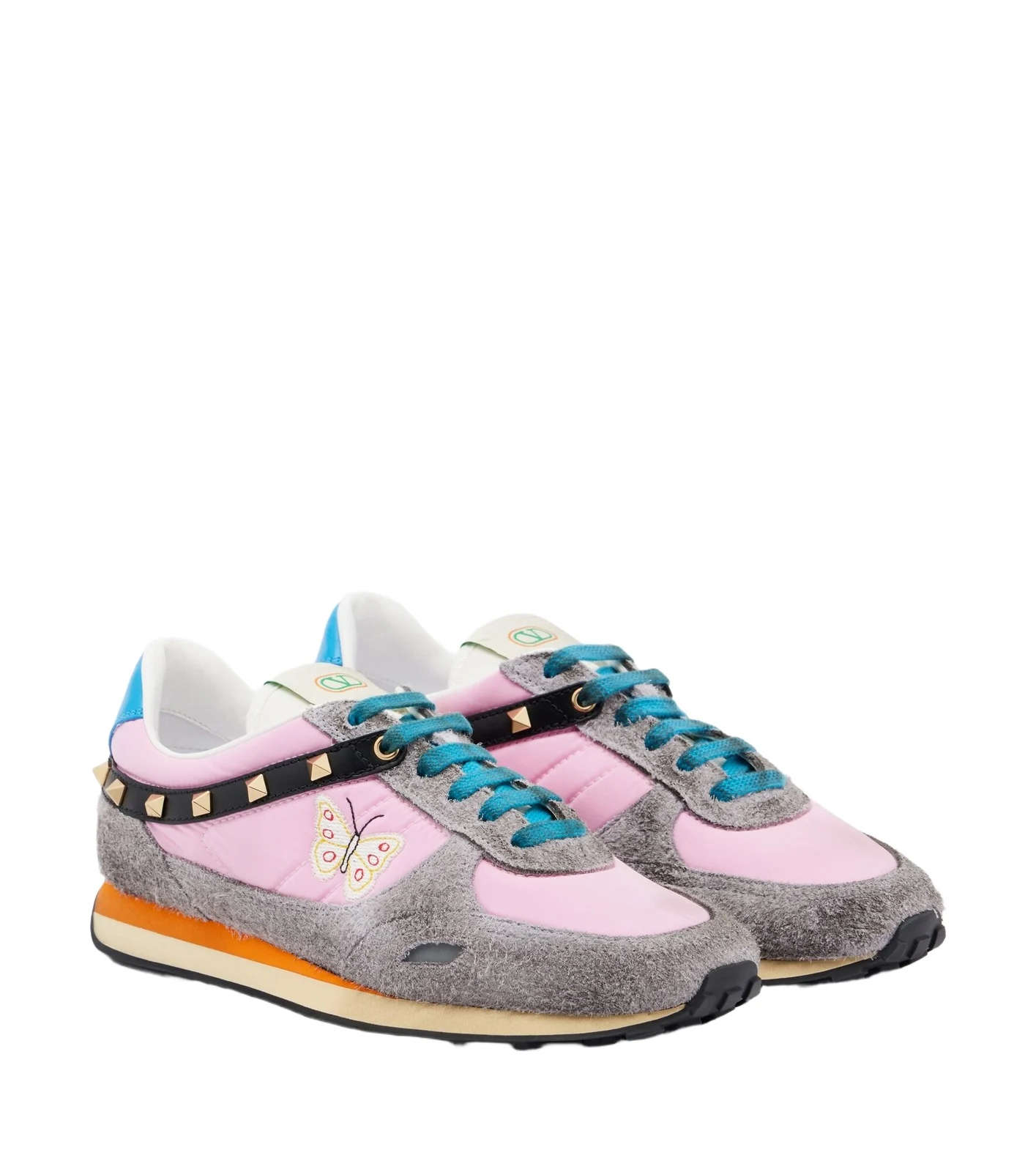 Rockstud embroidered suede-trimmed sneakers Rockstud embroidered suede-trimmed sneakers