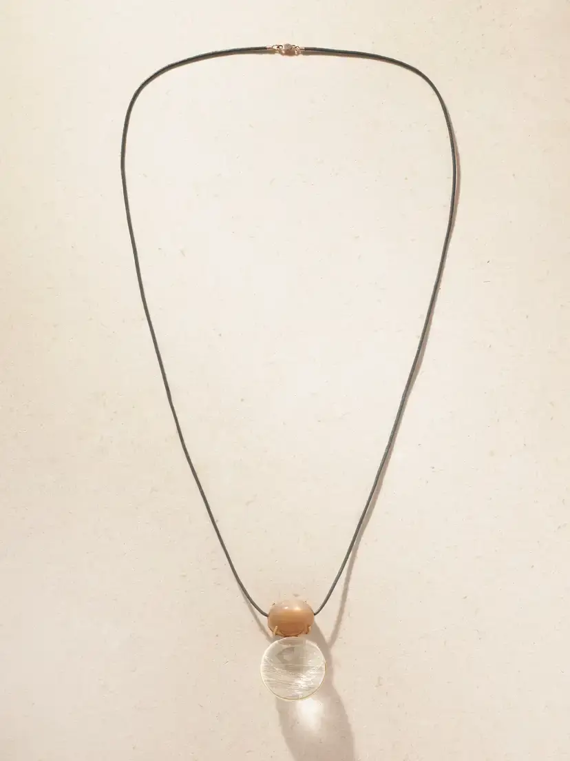 Marisa Klass 18-karat Gold, Moonstone, Rutilated Quartz And Leather Necklace - Neutrals | Thumbnail 4