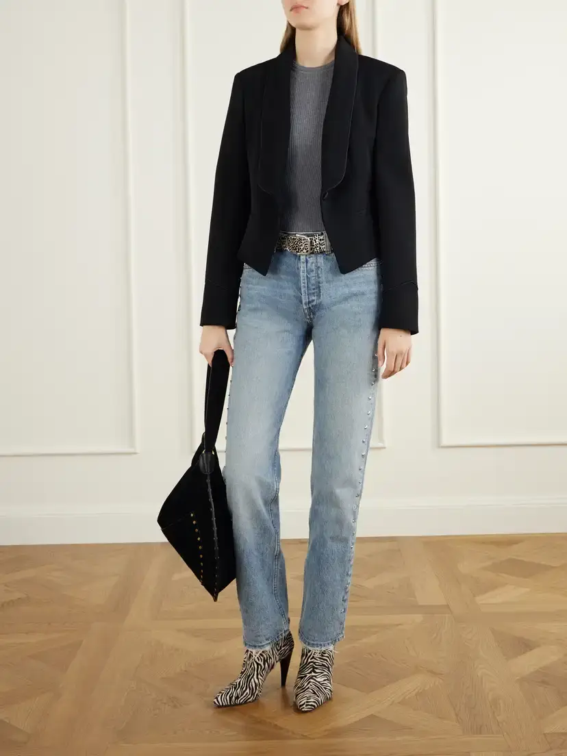 Isabel Marant Pialena Cropped Satin-trimmed Wool-twill Blazer | Thumbnail 2 Isabel Marant Pialena Cropped Satin-trimmed Wool-twill Blazer | Thumbnail 2