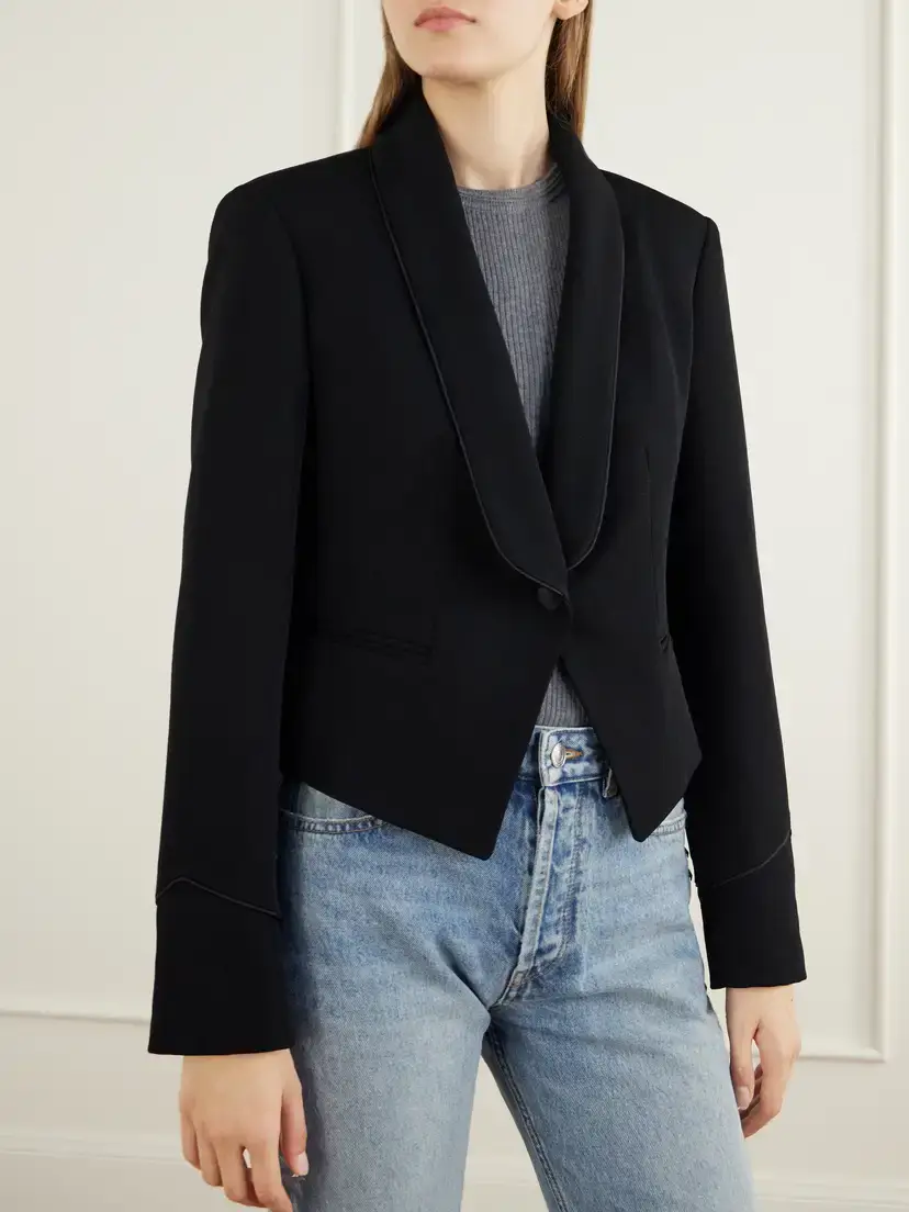 Isabel Marant Pialena Cropped Satin-trimmed Wool-twill Blazer | Thumbnail 3 Isabel Marant Pialena Cropped Satin-trimmed Wool-twill Blazer | Thumbnail 3