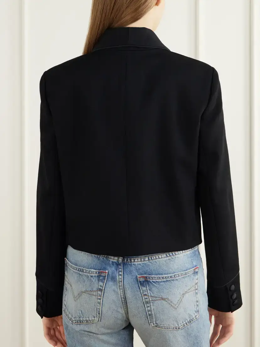 Isabel Marant Pialena Cropped Satin-trimmed Wool-twill Blazer | Thumbnail 4 Isabel Marant Pialena Cropped Satin-trimmed Wool-twill Blazer | Thumbnail 4
