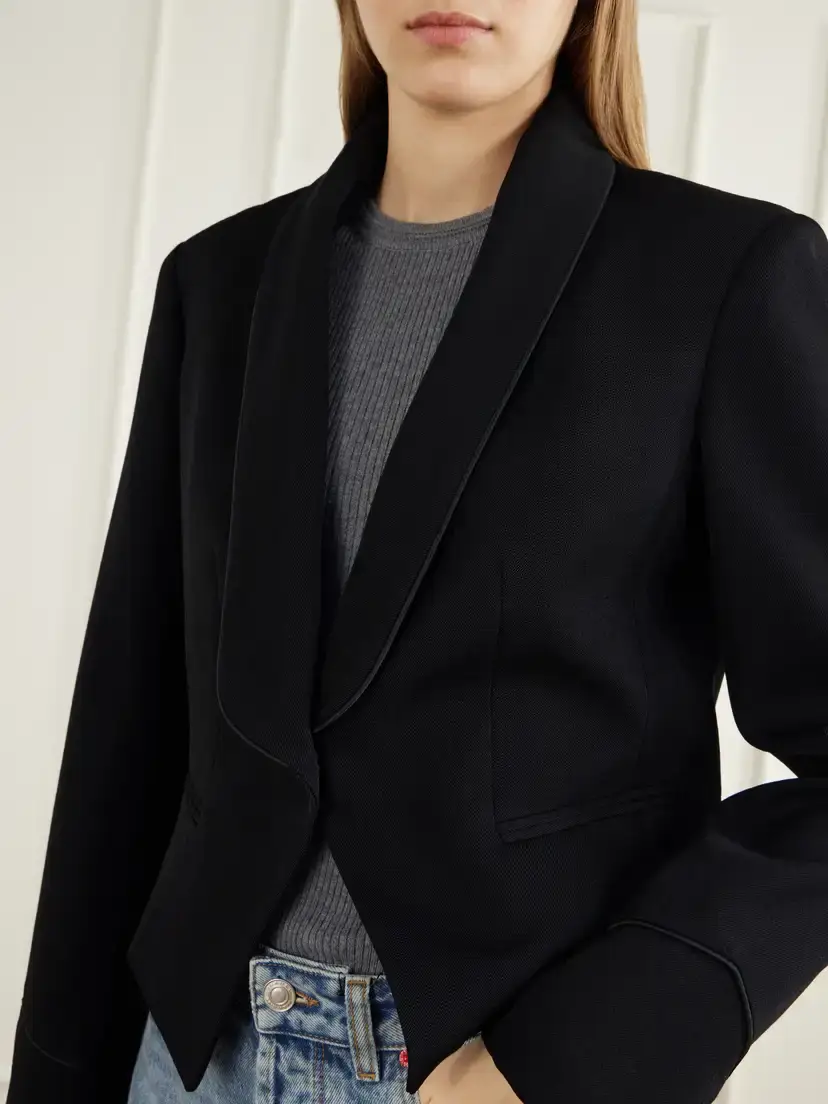 Isabel Marant Pialena Cropped Satin-trimmed Wool-twill Blazer | Thumbnail 5 Isabel Marant Pialena Cropped Satin-trimmed Wool-twill Blazer | Thumbnail 5