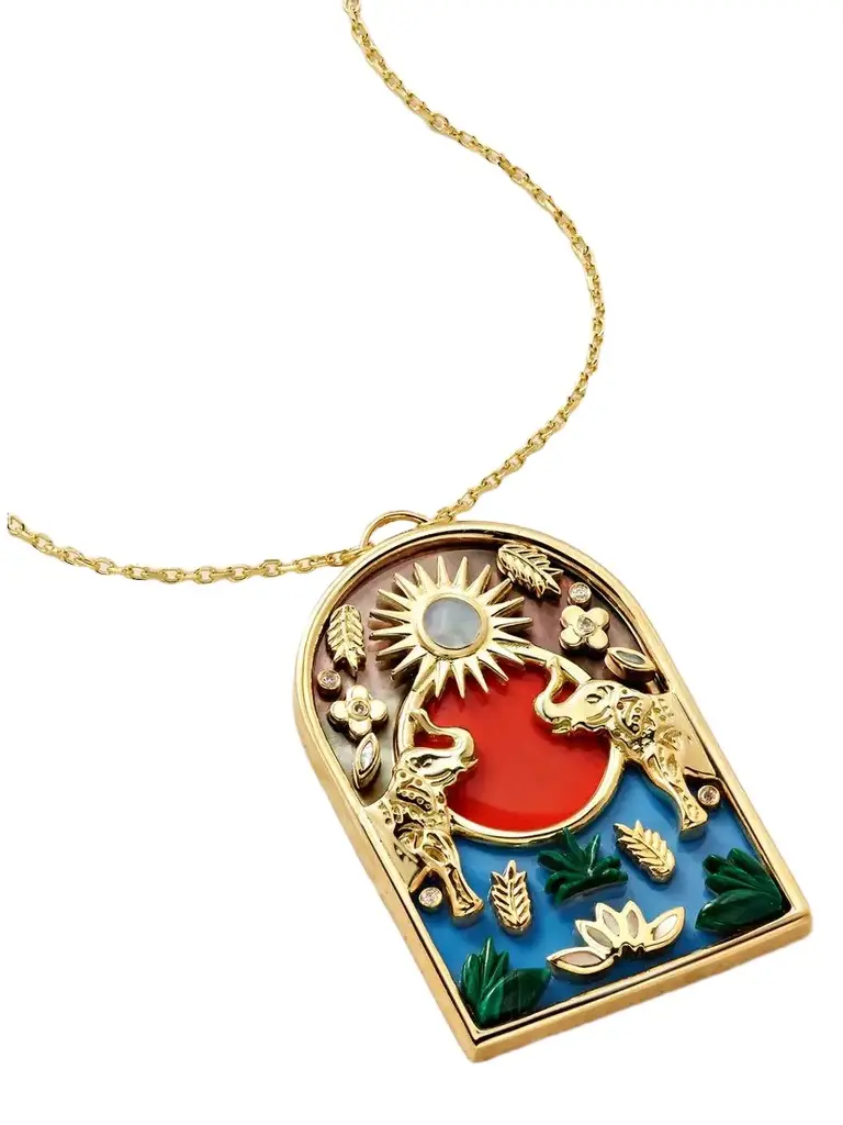 L’Atelier Nawbar Noah's Arch Elephant 18-karat Gold Multi-stone Pendant Necklace | Image 1 L’Atelier Nawbar Noah's Arch Elephant 18-karat Gold Multi-stone Pendant Necklace | Image 1