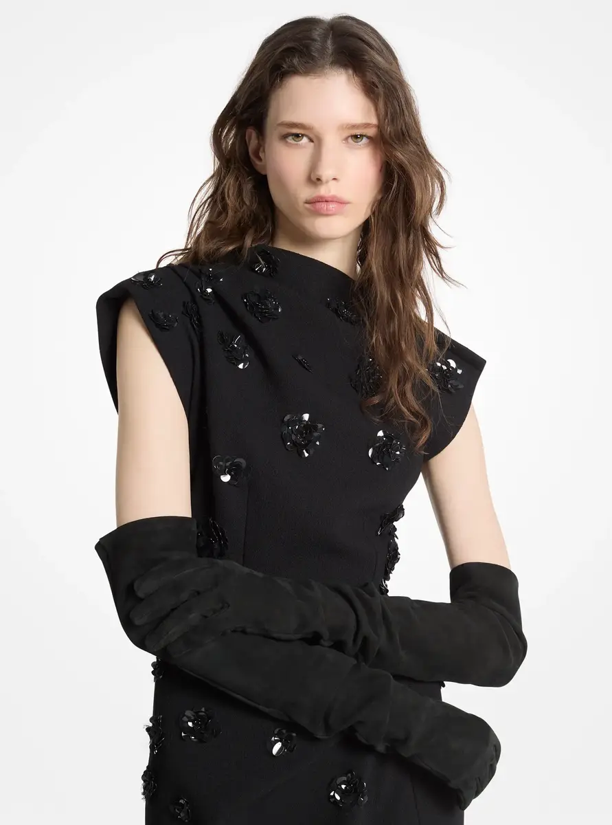 Michael Kors Collection Suede Opera Gloves in Black | Thumbnail 2
