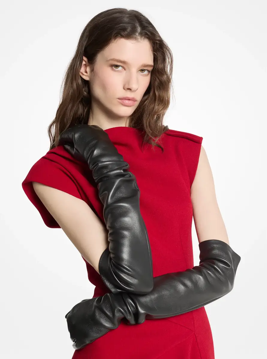 Michael Kors Collection Leather Opera Gloves in Black | Thumbnail 2