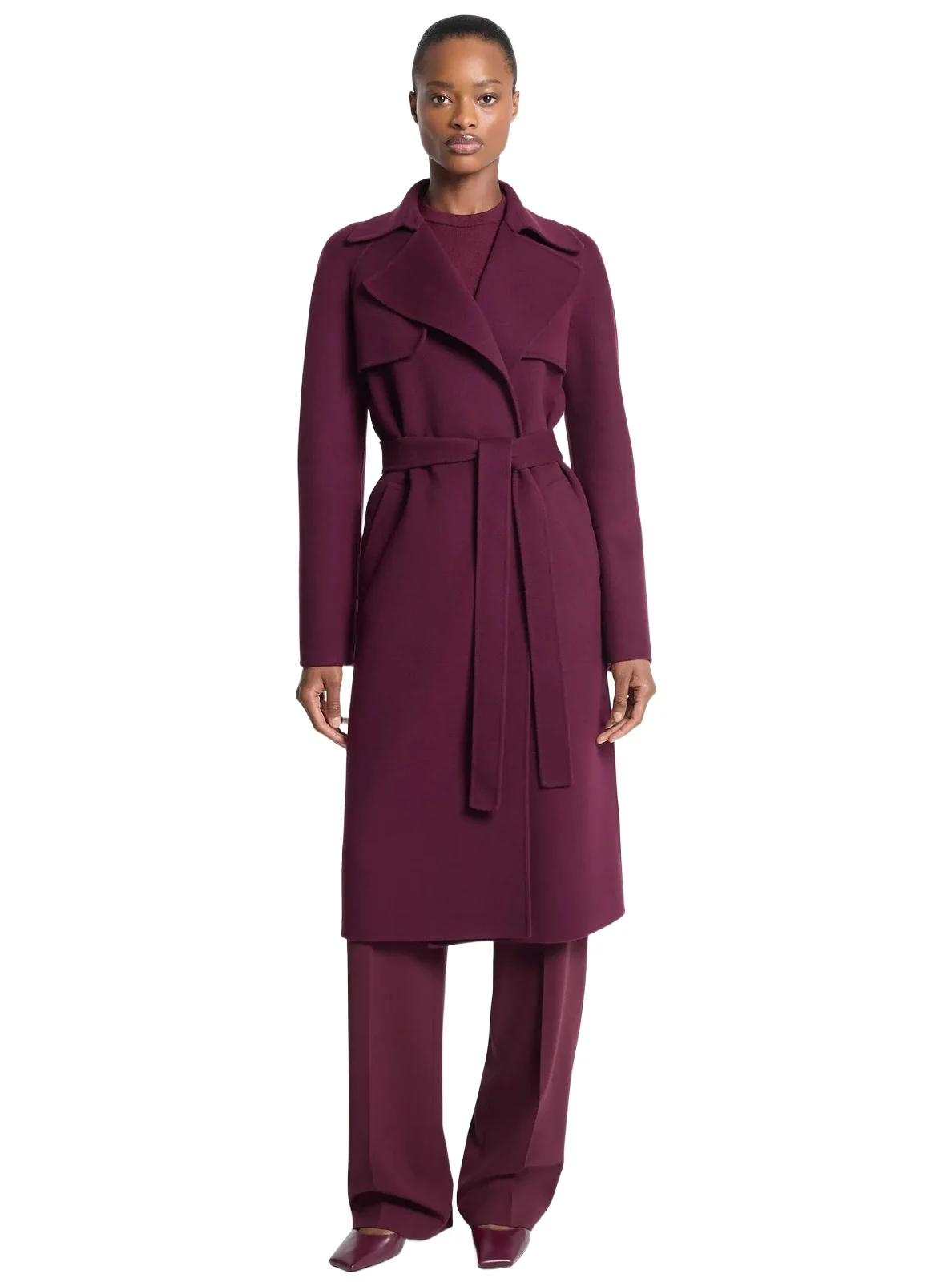Michael Kors Collection Jennifer Double Faced Wool Trench Coat in Red