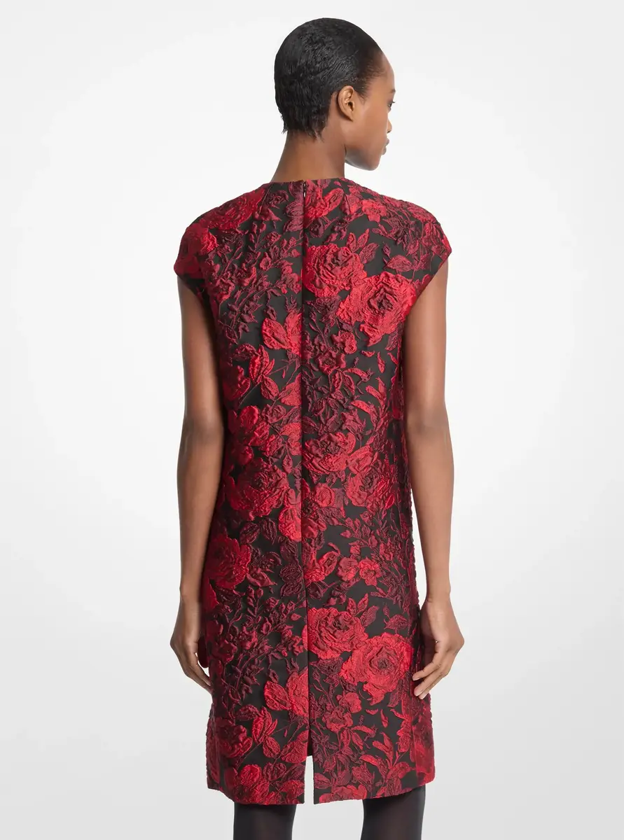 Michael Kors Collection Rose Jacquard Shift Dress in Red | Thumbnail 2