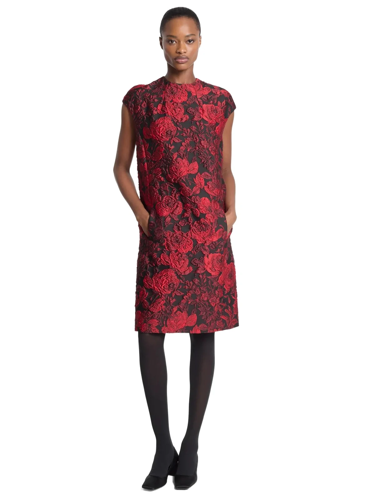 Michael Kors Collection Rose Jacquard Shift Dress in Red