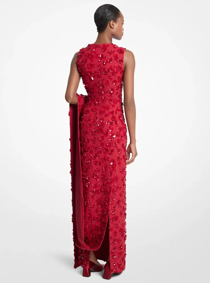 Michael Kors Collection Hand-Embroidered Floral Double Crepe Sablé Gown in Red | Thumbnail 2 Michael Kors Collection Hand-Embroidered Floral Double Crepe Sablé Gown in Red | Thumbnail 2
