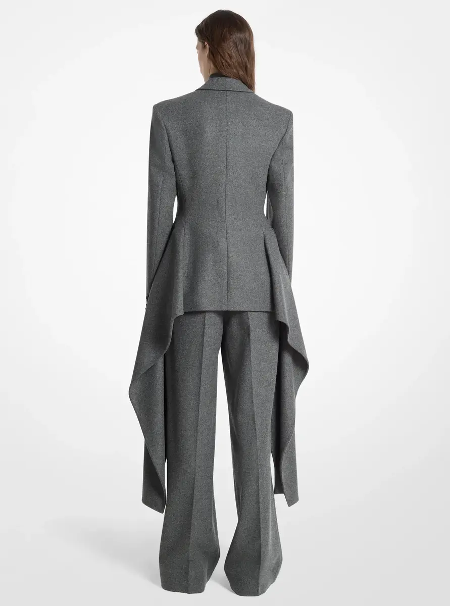 Michael Kors Collection Wool Flannel Belted Cascade Blazer in Grey | Thumbnail 2 Michael Kors Collection Wool Flannel Belted Cascade Blazer in Grey | Thumbnail 2