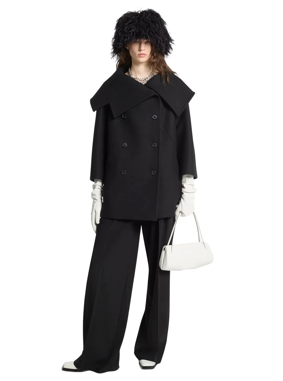 Wool Melton Peacoat in Black