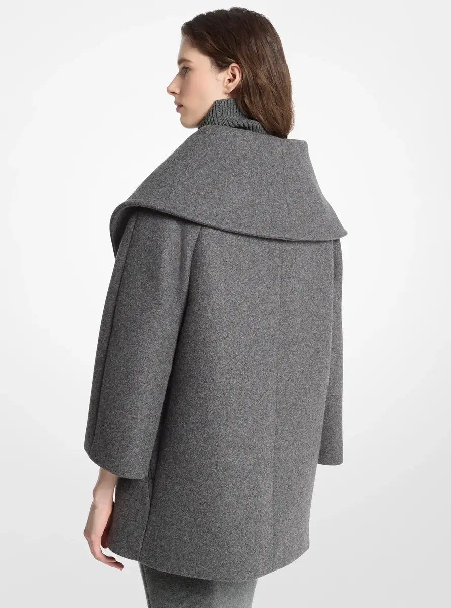 Michael Kors Collection Wool Melton Portrait Collar Peacoat in Grey | Thumbnail 2 Michael Kors Collection Wool Melton Portrait Collar Peacoat in Grey | Thumbnail 2