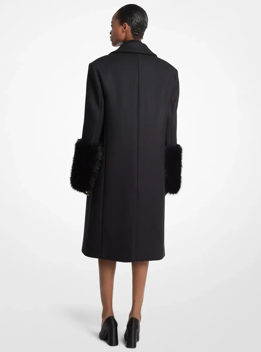 Michael Kors Collection Wool Melton and Faux Fox Chesterfield Coat in Black | Thumbnail 2 Michael Kors Collection Wool Melton and Faux Fox Chesterfield Coat in Black | Thumbnail 2