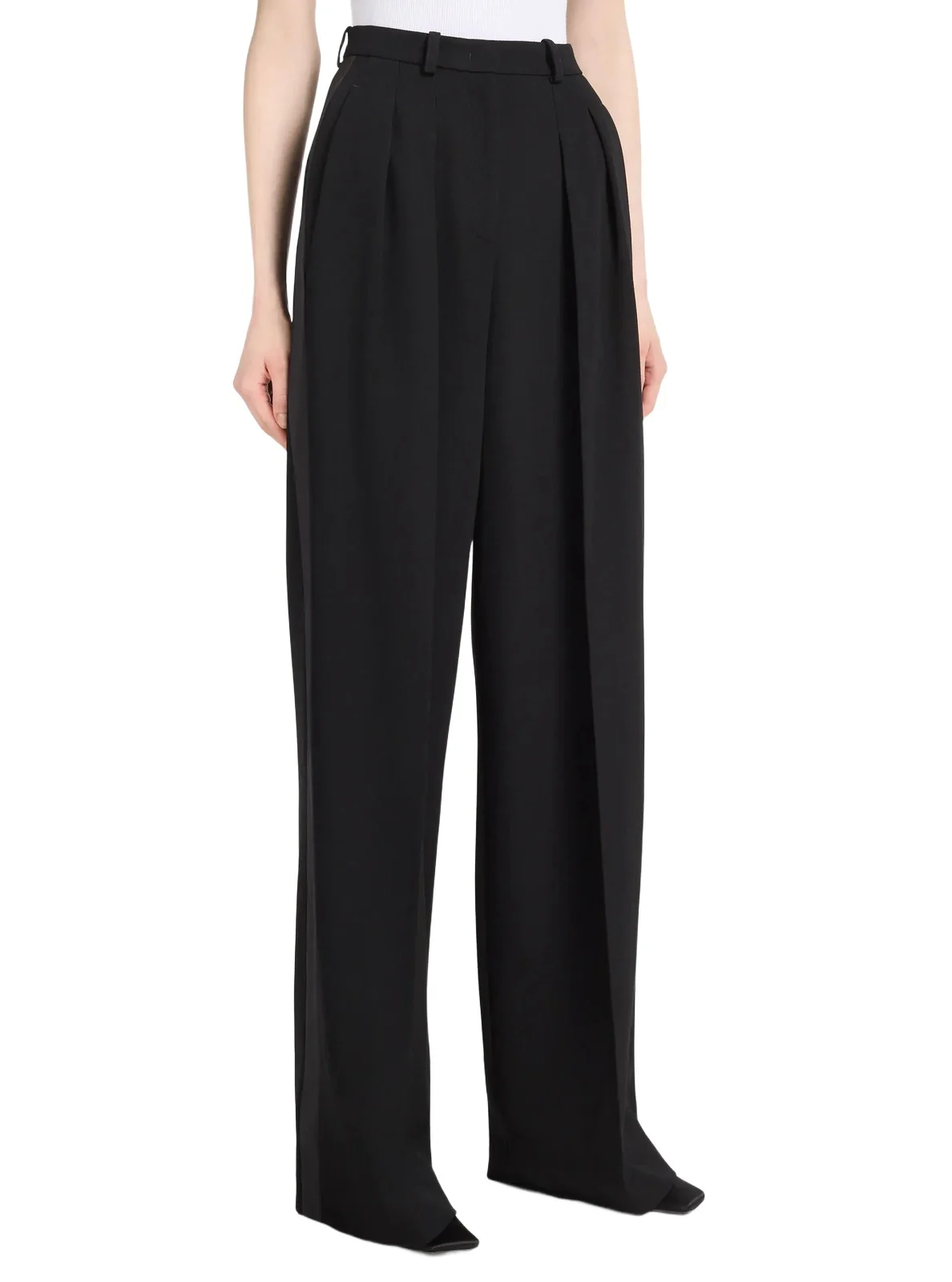 Michael Kors Collection Wool Gabardine Tuxedo Slouch Trousers in Black