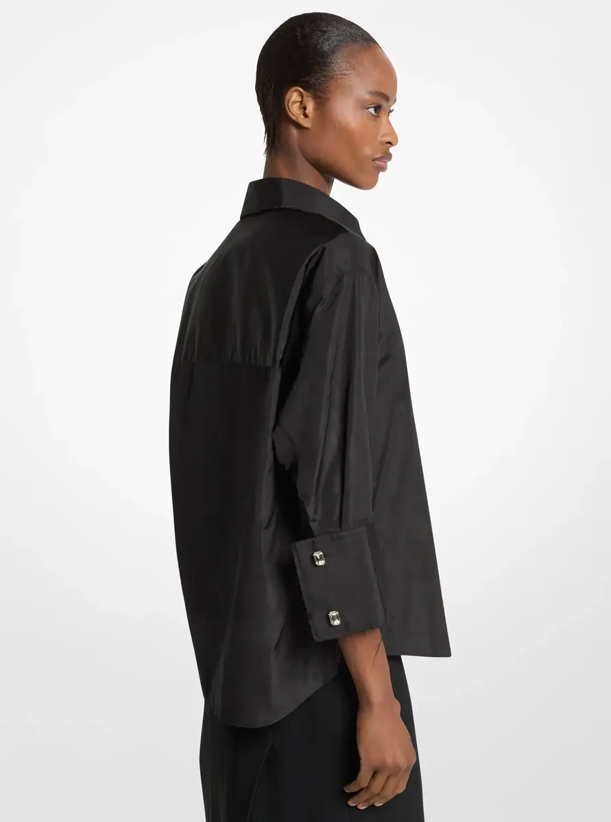 Michael Kors Collection Frayed Trim Silk Taffeta Shirt in Black | Thumbnail 2 Michael Kors Collection Frayed Trim Silk Taffeta Shirt in Black | Thumbnail 2
