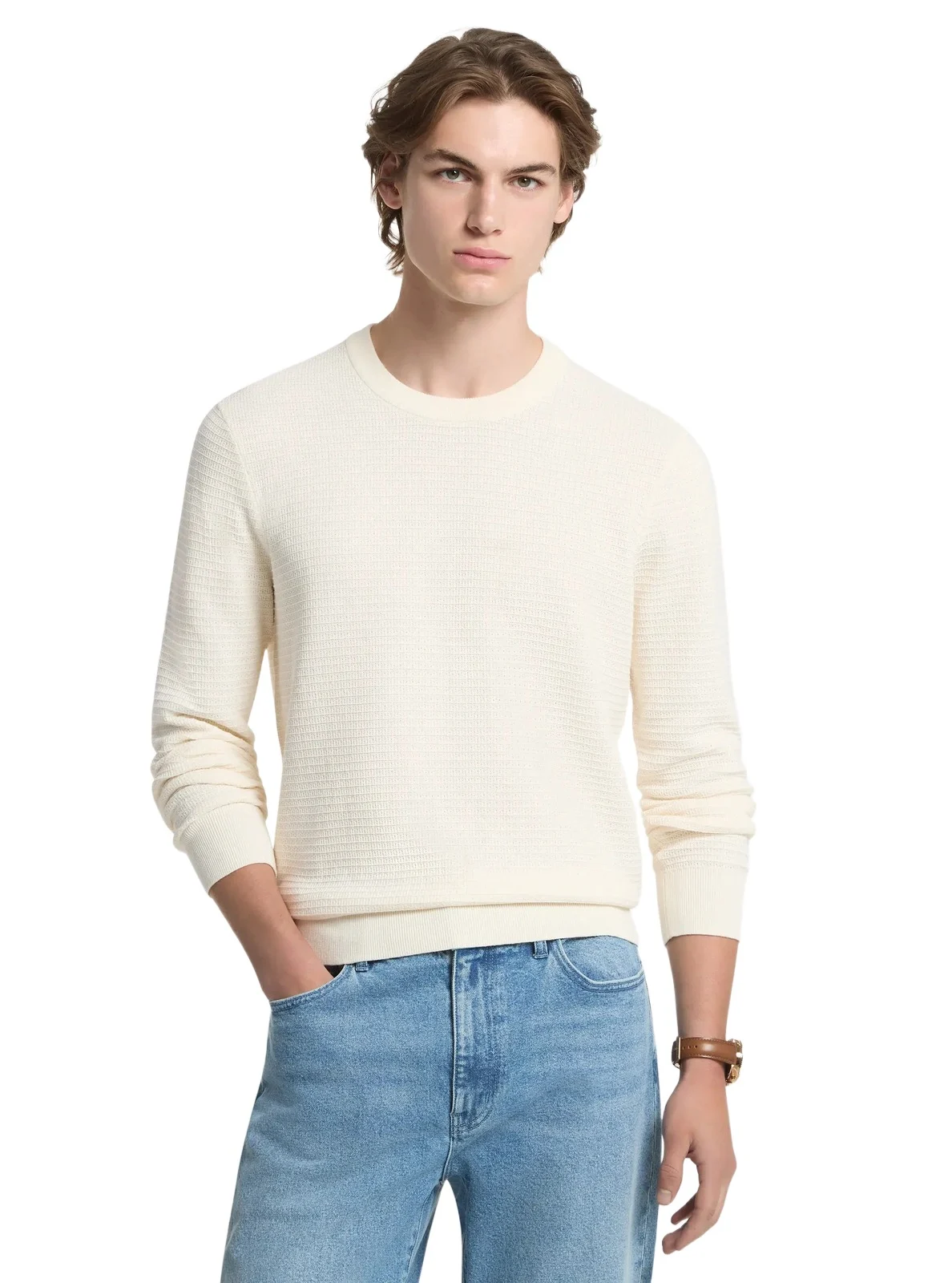 Textured Cotton Sweater in Natural Textured Cotton Sweater in Natural