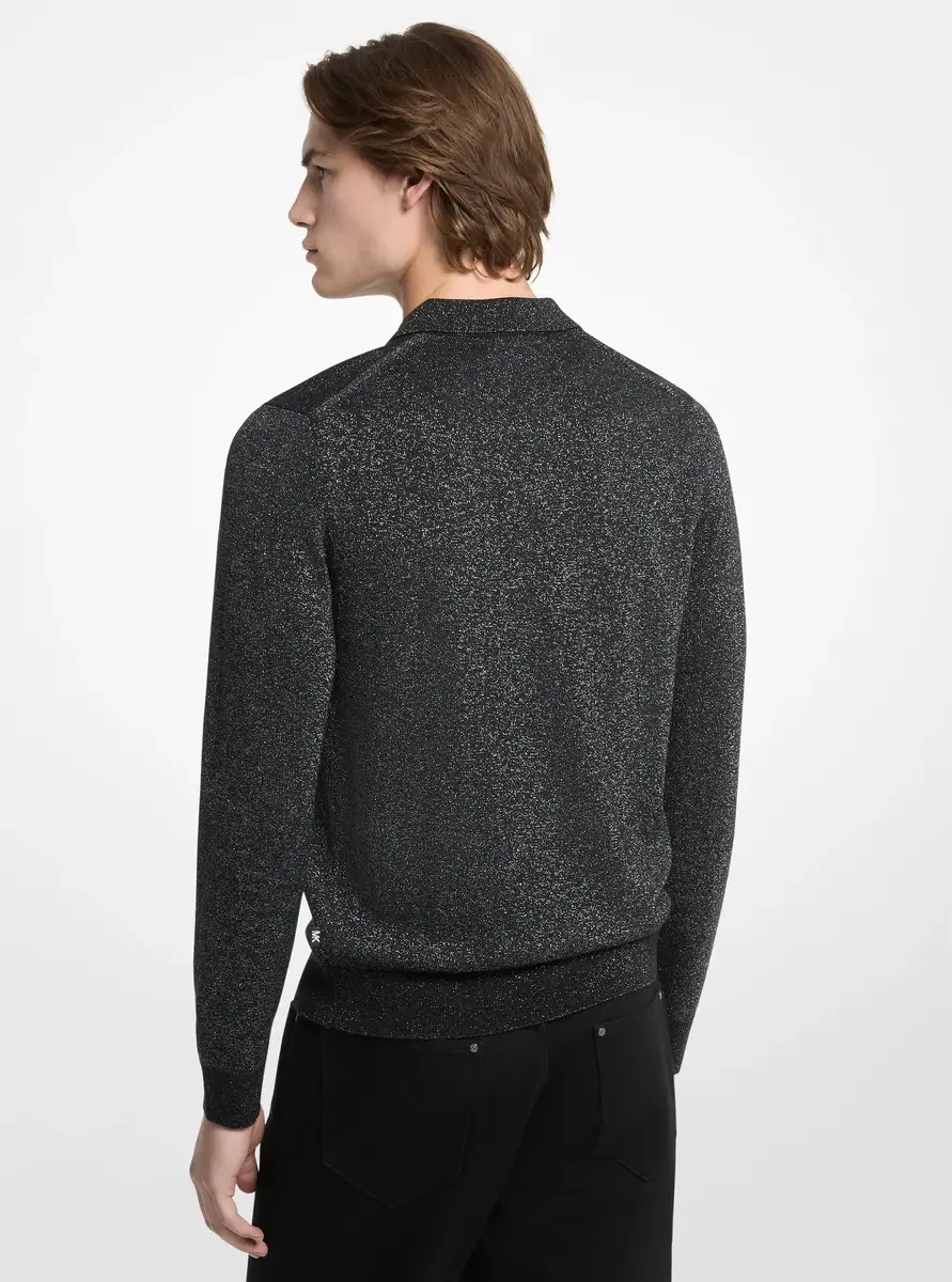 Michael Kors Collection Metallic Wool Polo Sweater in Silver | Thumbnail 2 Michael Kors Collection Metallic Wool Polo Sweater in Silver | Thumbnail 2