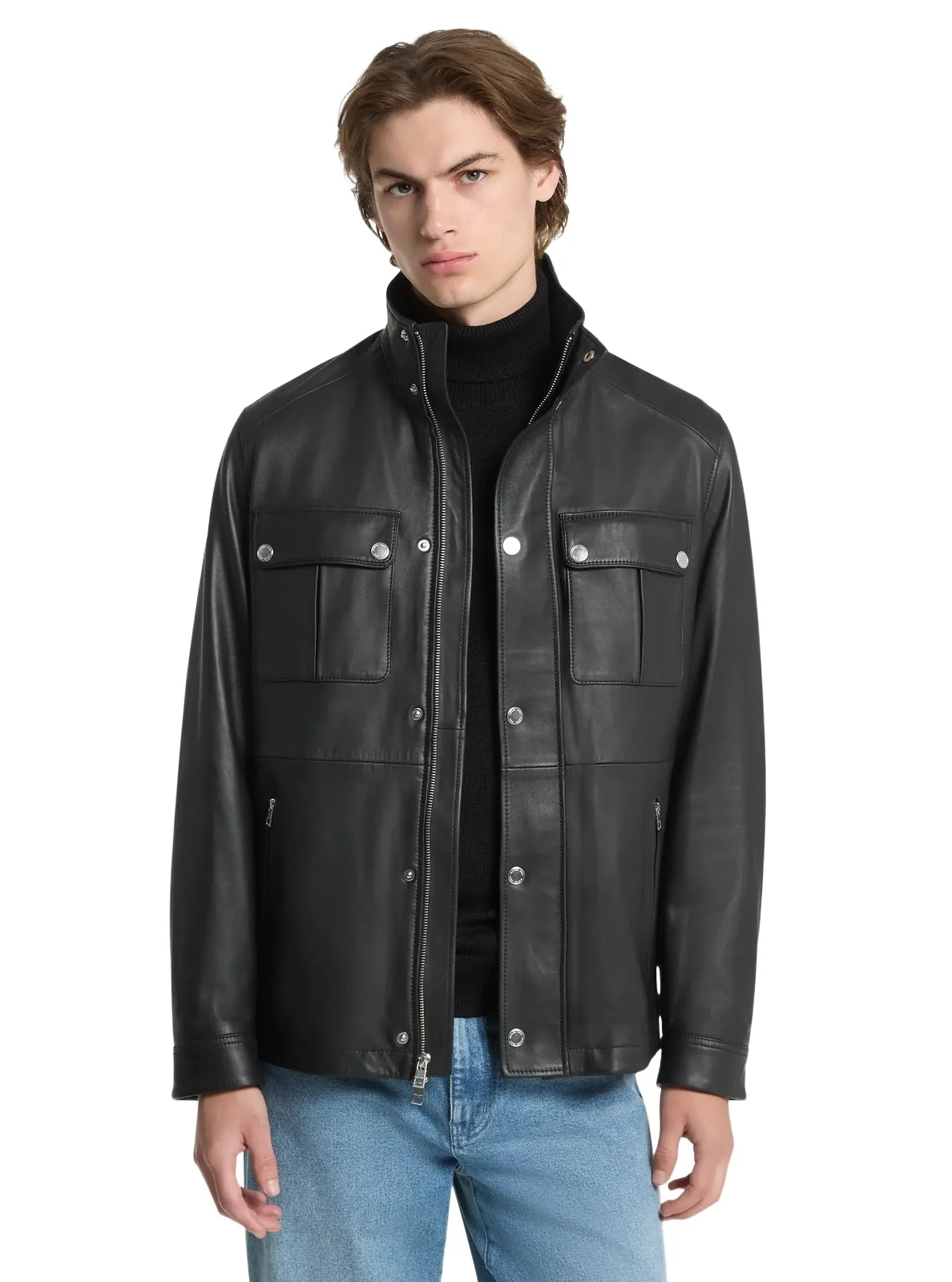Leather Utility Jacket in Black Leather Utility Jacket in Black