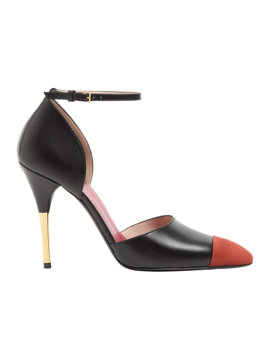 Valentino Women's D'orsay 105MM Sinead Pumps in Goatskin and Suede - Black Rust