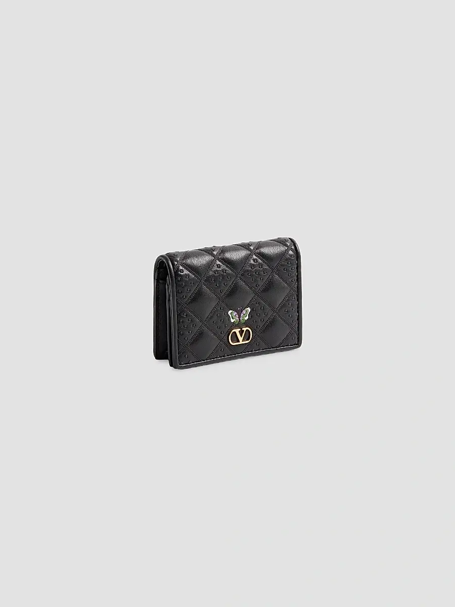 Valentino Women's Flutterby Wallet in Shiny Nappa Leather with Butterfly Embroidery - Black | Thumbnail 3 Valentino Women's Flutterby Wallet in Shiny Nappa Leather with Butterfly Embroidery - Black | Thumbnail 3