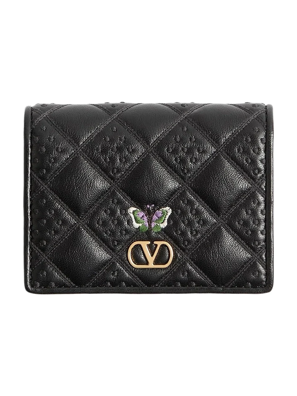 Valentino Women's Flutterby Wallet in Shiny Nappa Leather with Butterfly Embroidery - Black